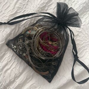 Elegant Jewelry Collection in Black Mesh Bag